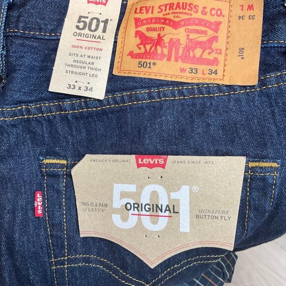 NWT LEVI'S 501 Jeans Men's 33W 34L Button Fly Dark Blue PAKISTAN MADE - Picture 9 of 10